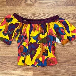 Free People Gold Orange Floral Off Shoulder Top